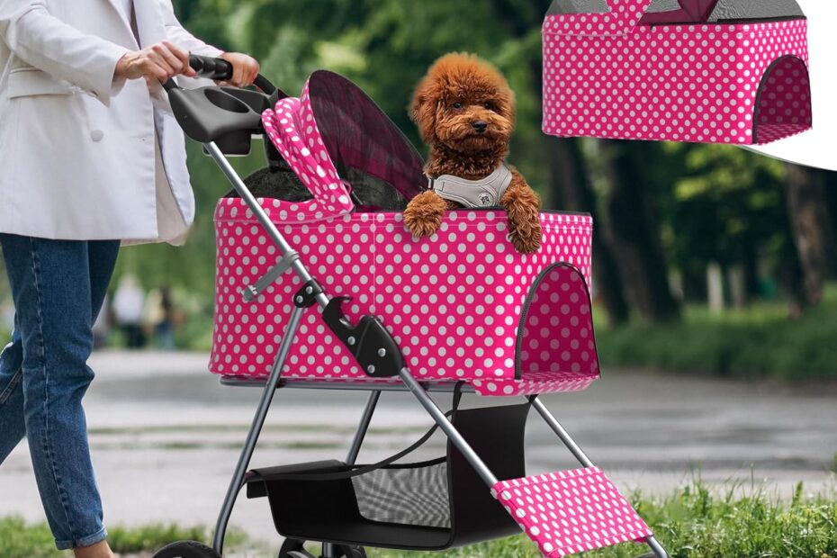 Chic Comfort on the Go: Review of the 3-in-1 Pink Polka Dots Pet Stroller!