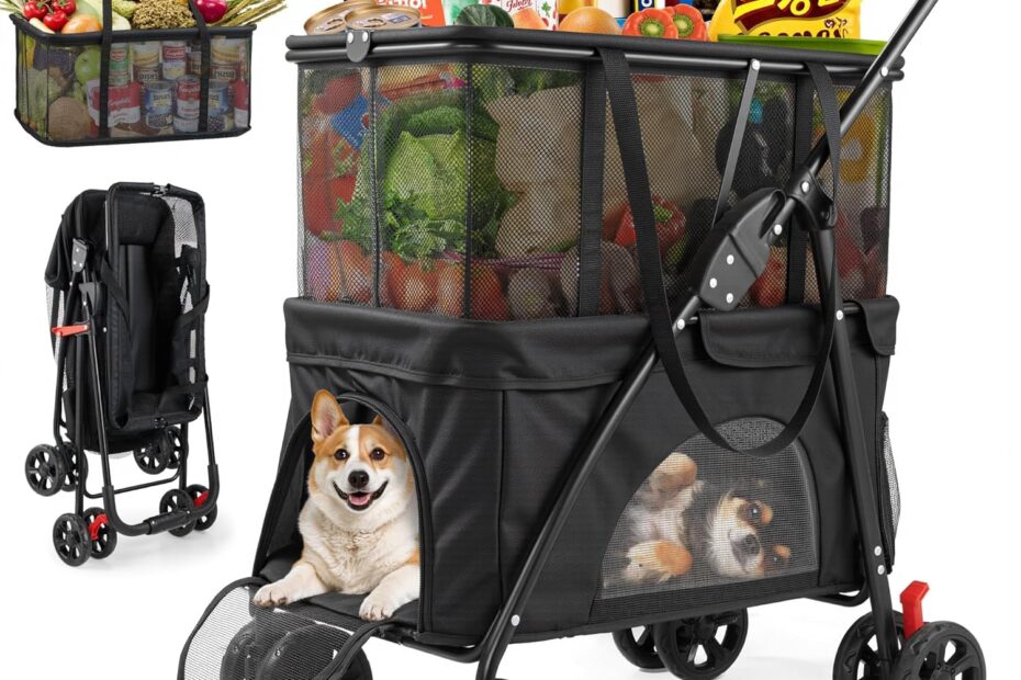 Versatile 2-in-1 Folding Shopping Cart & Pet Stroller: Perfect for Groceries and Pet Travel!