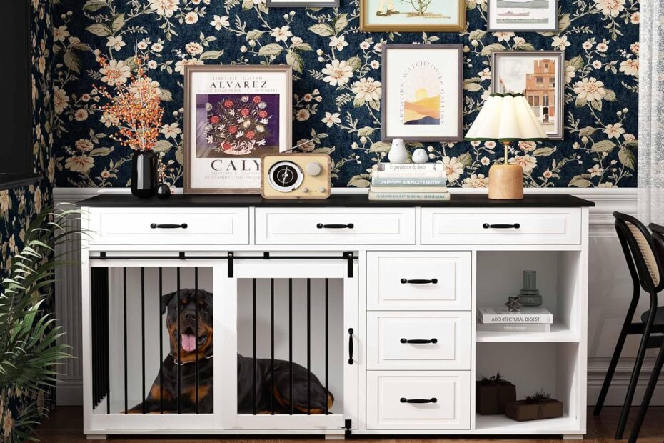 Stylish Dog Crate Furniture: The Ultimate 67" Wooden Kennel With Storage and TV Stand!