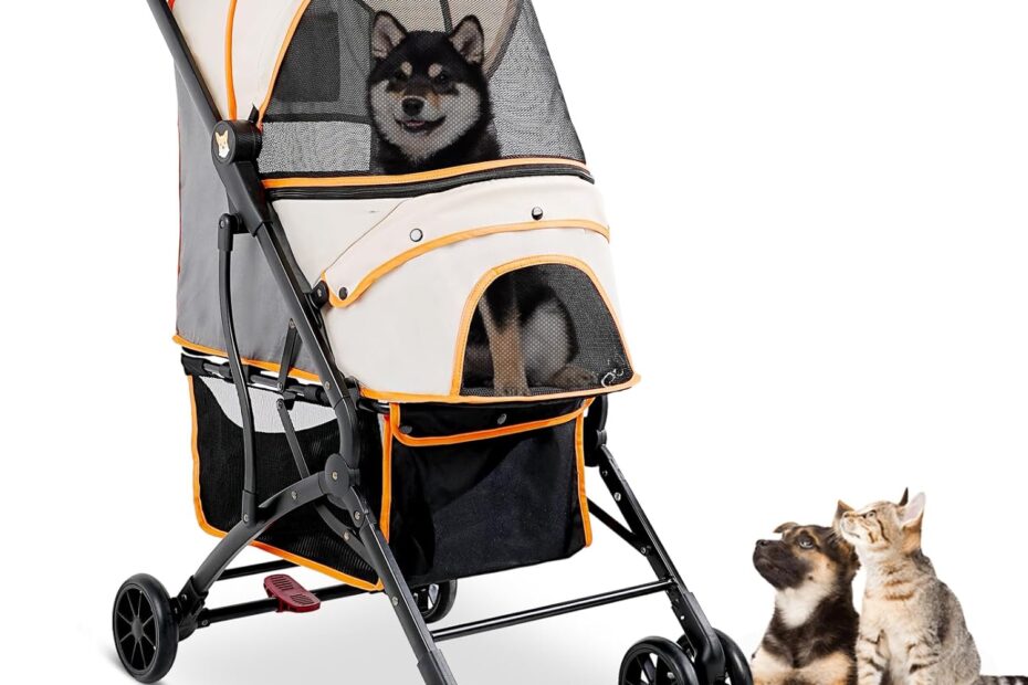 Ultimate Comfort: The Foldable 4-Wheel Stroller for Your Furry Friends!
