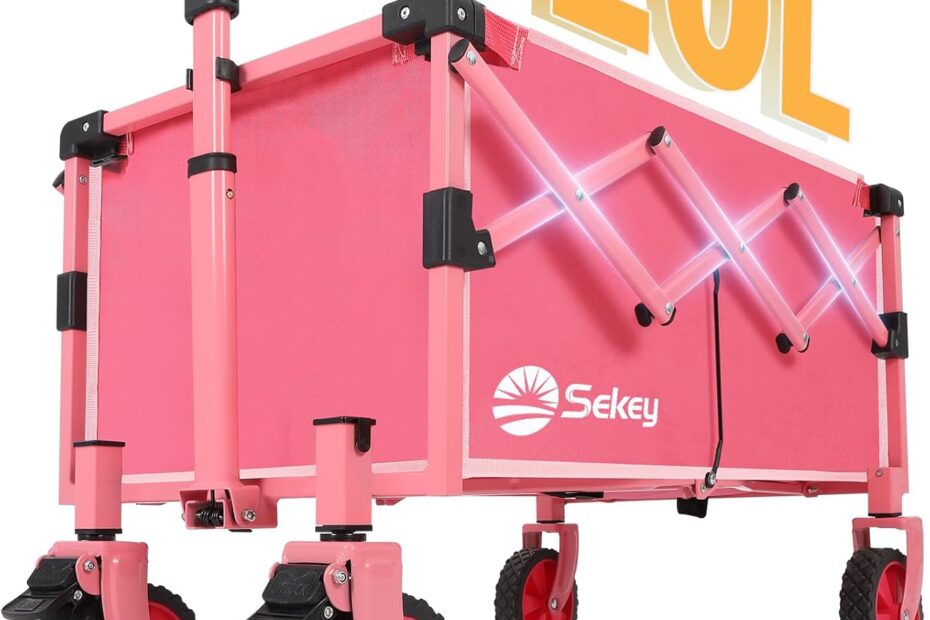 Unleash Convenience: The Pink Foldable Utility Wagon with Brakes for Every Adventure!