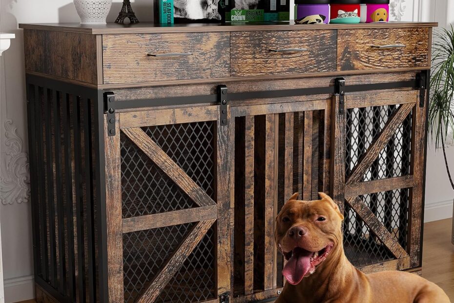 Stylish and Functional: The 48'' Wooden Dog Crate with Storage & Double Doors