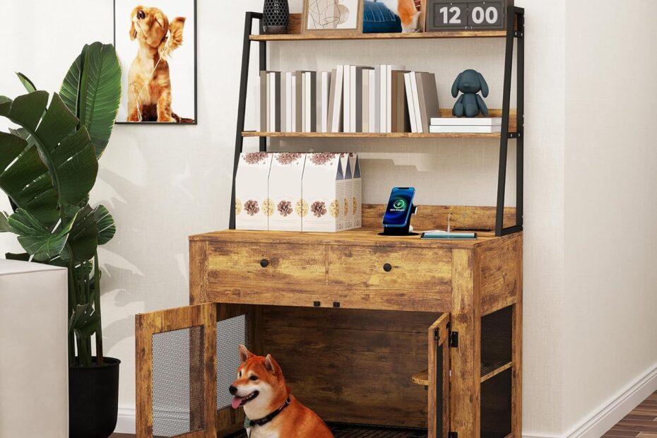 Stylish Comfort: The Real Relax 38" Dog Crate with Storage & Power Outlets