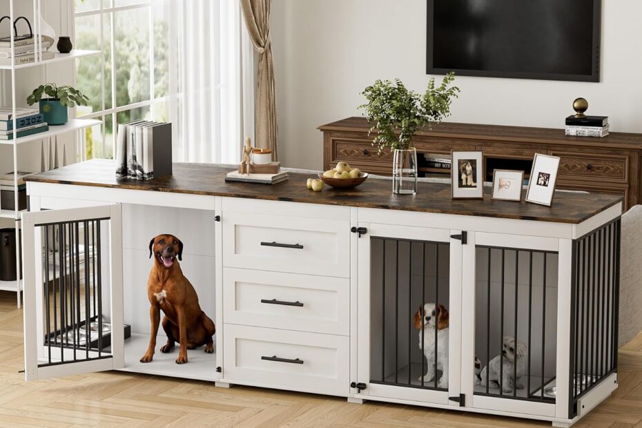 Stylish & Spacious: OUYESSIR Double Dog Crate - The Perfect Kennel for Two!