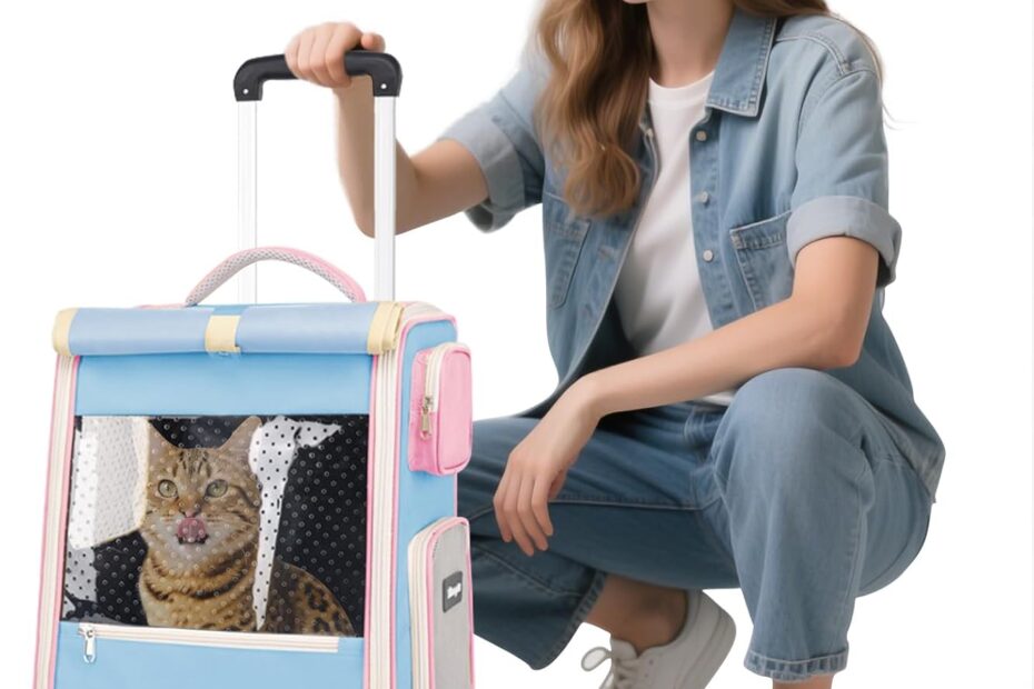 Travel in Style: The Ultimate Sky Blue Rolling Pet Carrier for Cats and Small Dogs