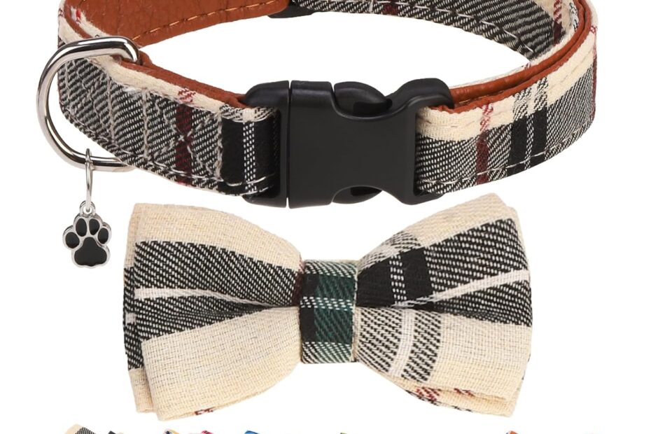 DILLYBUD Plaid Dog Bow Tie Collar: Stylish Charm for Your Furry Friend!