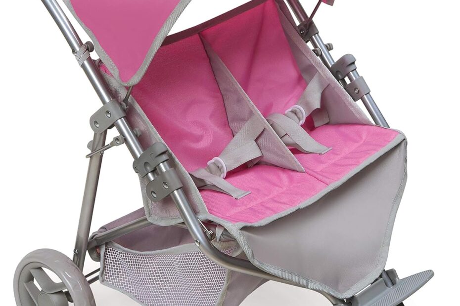 Transform Playtime with the Badger Basket Folding Twin Doll Stroller!