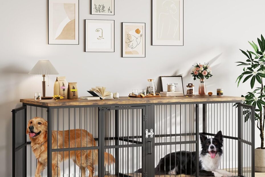 Elevate Your Pet's Space: Review of the 87 Inch Double Dog Crate & Stylish Wooden TV Stand